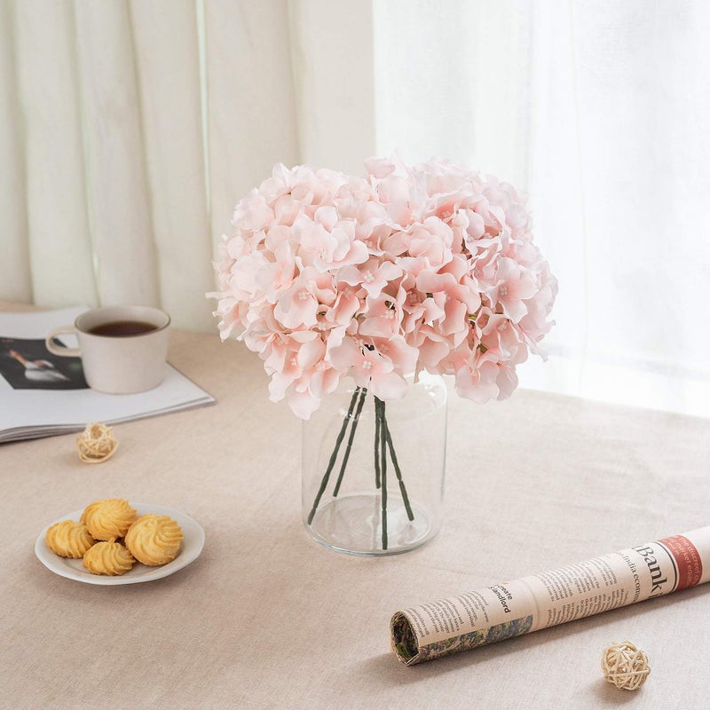 Exoment Silk Hydrangea Heads with Stems,Baby Pink Artificial Flower Heads DIY Wedding Centerpiece Home Party Baby Shower Decor (Baby Pink, 10) - Image 5